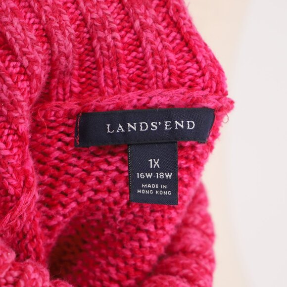 LANDS' END Cozy Knit Hot Pink Magenta Cotton Turtleneck Sweater Size 1X 16W-18W - Picture 6 of 7